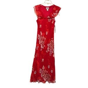 NWT Vintage 90s Y2K Robbie Bee Red Floral Slik Dress